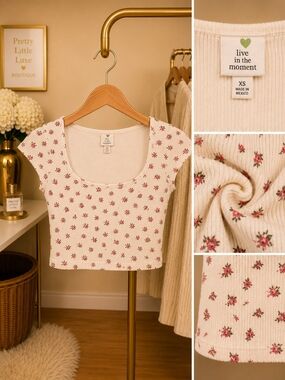 Live In The Moment Floral Ribbed Crop Top XS